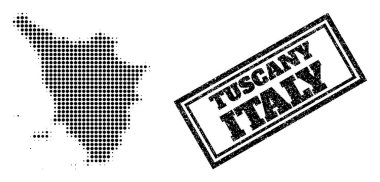 Tuscany Bölgesinin Yarıton Haritası ve Dokulu Çerçeve Damgası
