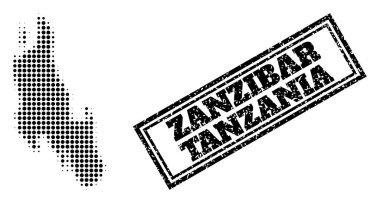 Zanzibar Adası 'nın Yarıton Haritası ve Çerçeve Filigranı Çizilmiş