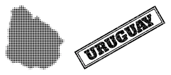 Carte demi-teinte de l'Uruguay et Sceau encadré rayé — Image vectorielle