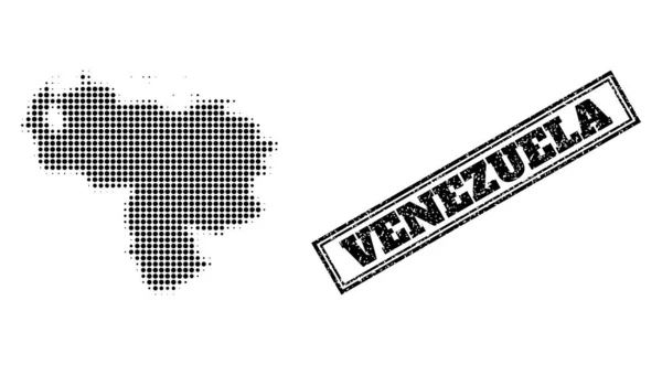 Demi-ton Carte du Venezuela et la détresse encadrée Timbre — Image vectorielle