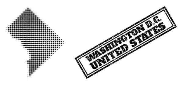 Mapa de medio tono de Washington DC y marca de agua con marco texturizado — Vector de stock