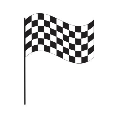Siyah ve beyaz çizgili yarış bayrağı. Spor araba yarışmalarında başlangıç ya da bitiş sembolü. Rally veya motokros pervanesi beyaz arkaplanda izole edildi. Vektör grafik illüstrasyonu.