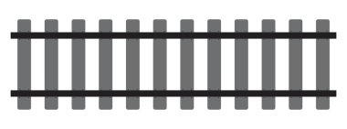 Demiryolu bölümü üst görüntüyü kapatın. Demiryolu elementi beyaz arka planda izole edildi. Tren rayları düz. Çit ya da merdiven dokusu. Vektör grafik illüstrasyonu.