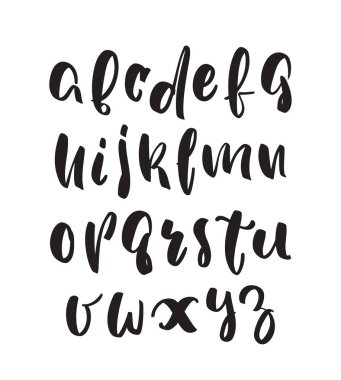 Beyaz arka plan üzerinde çizilmiş İngilizce fırça yazın Alfabe harf el.