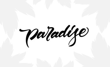 Palmiye yaprakları ışık silueti ile fırça yazı cennet.