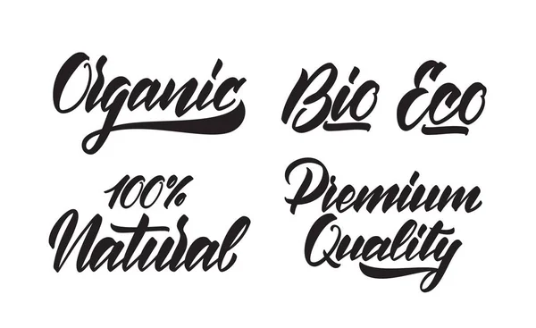 Набор рукописных надписей Eco, Organic, Bio, Premium Quality, Natural products — стоковый вектор