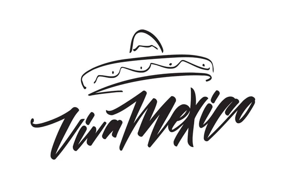 Escrito a mano de la frase tradicional mexicana fiesta de Viva México con Sombrero dibujado a mano — Vector de stock