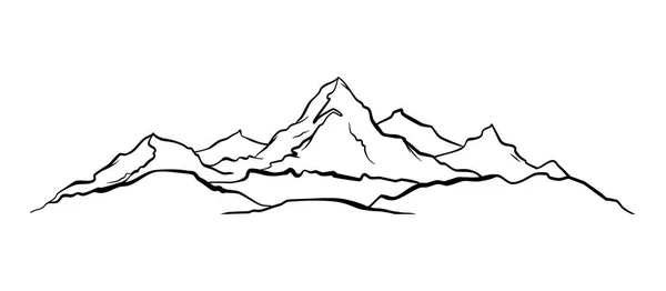 Tangan digambar pegunungan sketsa lanskap dengan bukit-bukit dan puncak . - Stok Vektor