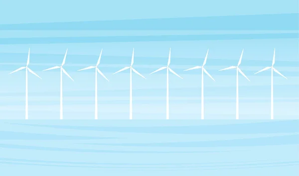 Offshore farm wind turbines. Flat cartoon landscape — Stock Vector