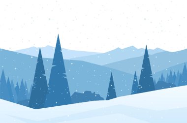 Karlı tepeler ve çamlar ile Kış düz Dağlar manzara. Noel arka plan