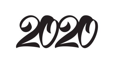 2020 Yeni Yıl için el yazısı yla yazılmış harfler. Siyah el çizilmiş sayı. Tipografi tasarımı