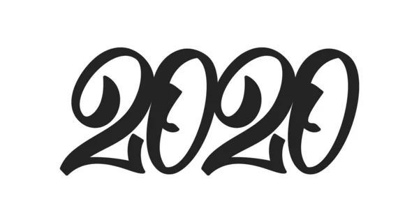 Handgeschreven type belettering voor 2020 Nieuwjaar. Zwarte hand getekende nummer op witte achtergrond. Typografie ontwerp — Stockvector