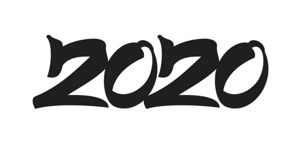 2020年新年の手書き型レタリング。白い背景に手描きの数字。タイポグラフィデザイン — ストックベクタ