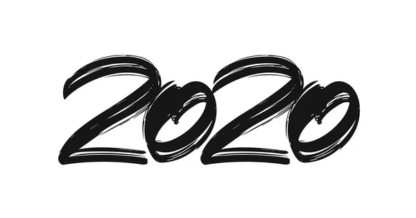 Escova manuscrita números de letras de 2020. Feliz Ano Novo. Caligrafia de queixo —  Vetores de Stock