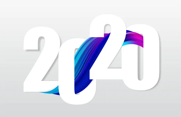 Щасливий 2020 Новий рік з абстрактною барвистою пензликовою фарбою — стоковий вектор