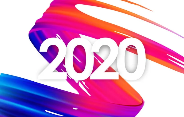 Colpo di pennello colorato olio o vernice acrilica con Capodanno 2020. Poster design alla moda . — Vettoriale Stock