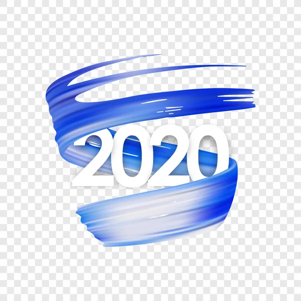 Blue brush stroke oil or acrylic paint with New Year 2020. Poster trendy design