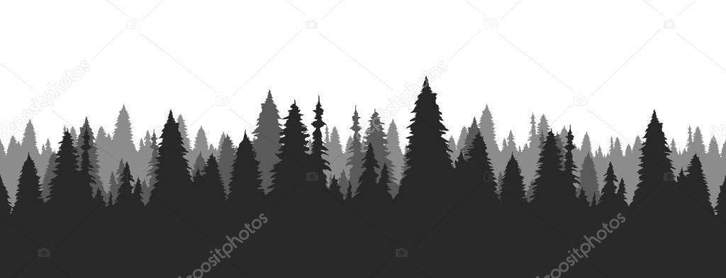 Hand drawn pine forest. Christmas banner template.