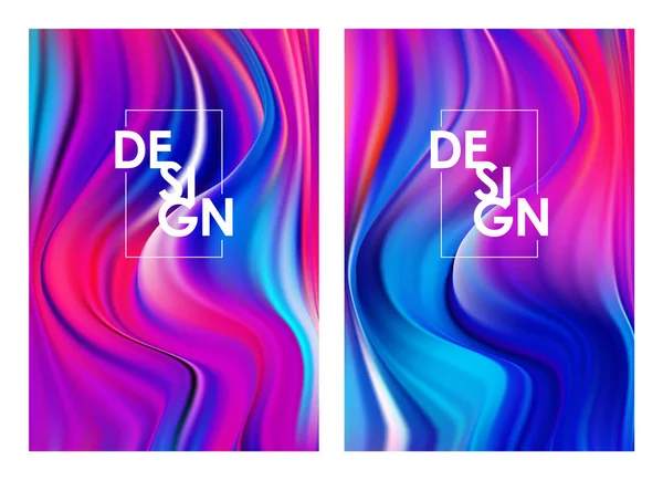 Vektor-Illustration: Set aus zwei modernen bunten Flow-Postern. abstrakte verdrehte wellenförmige Flüssigkeit Hintergrund. trendiges Kunstdesign — Stockvektor