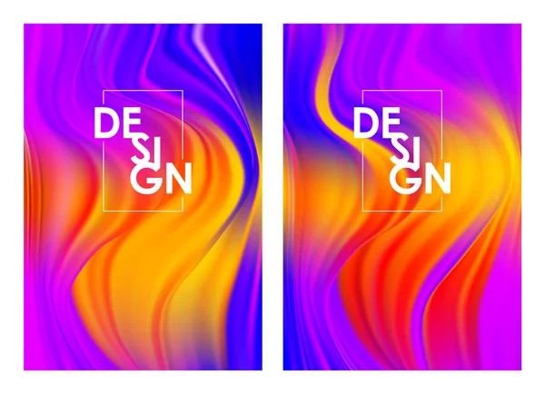 Conjunto de dos modernos carteles de flujo colorido de verano. Fondo líquido ondulado retorcido abstracto. Diseño de arte de moda — Vector de stock