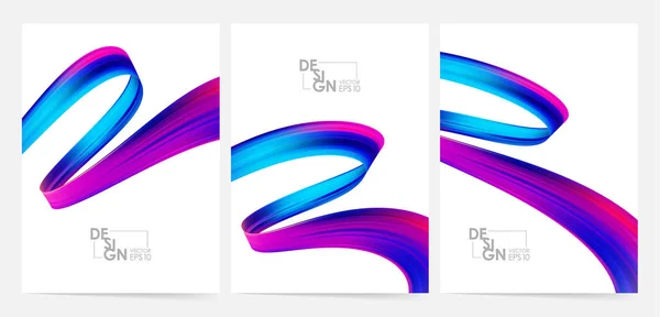 Vektor-Illustration: Satz von drei leeren modernen Poster mit 3D verdreht bunten Fluss flüssige Form. Design von Acrylfarben — Stockvektor