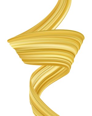 Dalgalı altın sıvı şekli. Altın renkli fırça boya konturile modern akış posterarka.