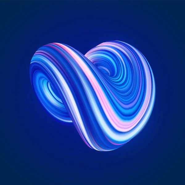 Vektör illüstrasyon: 3d Mavi neon renkli soyut bükülmüş akışkan şekli koyu arka plan üzerinde. Trendy sıvı tasarım.