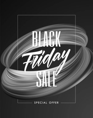 Vektör illüstrasyon: Black Friday ve soyut bükümlü sıvı şekil tip yazı kompozisyonu ile Satış posteri