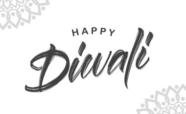 Vektör illüstrasyon. Beyaz arka plan üzerinde Happy Diwali elle çizilmiş fırça türü yazı