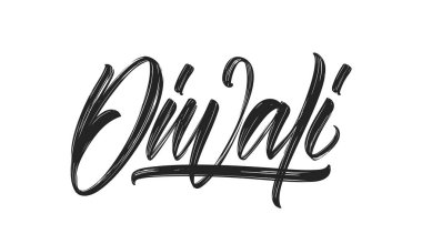 Vektör illüstrasyon. Beyaz arka plan üzerinde Diwali el yazısı fırça dokulu tip harfler