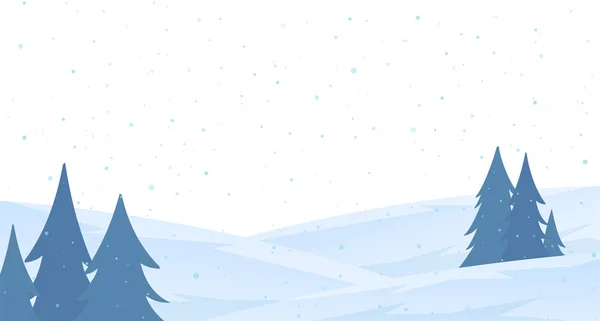 Ilustración vectorial: Plantilla de tarjeta de felicitación de Navidad con paisaje nevado de la ladera del invierno — Vector de stock