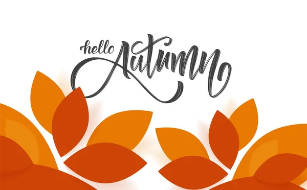 Ilustração do vetor: Folhas de outono fundo com letras de mão de Hello Autumn . —  Vetores de Stock