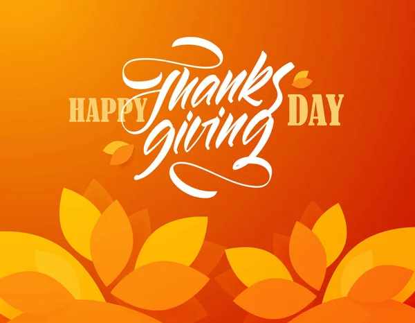 Cartão de saudação de outono vetorial com composição caligráfica de letras de escova de Feliz Dia de Ação de Graças e folhas de outono . —  Vetores de Stock