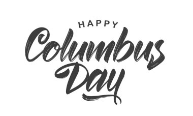 Vektör illüstrasyon: Beyaz arka planda Mutlu Columbus Günü Yazımı el yazısı Kaligrafik fırça türü