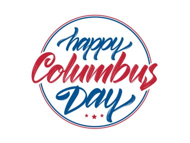 Beyaz arka planda Happy Columbus Day calligraphic fırça Yazı kompozisyonu. Tipografi tasarımı.