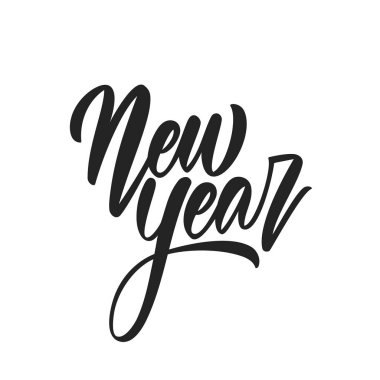 Vektör illüstrasyon. Beyaz arka plan üzerinde izole Yeni Yıl el yazısı kaligrafik fırça yazısı