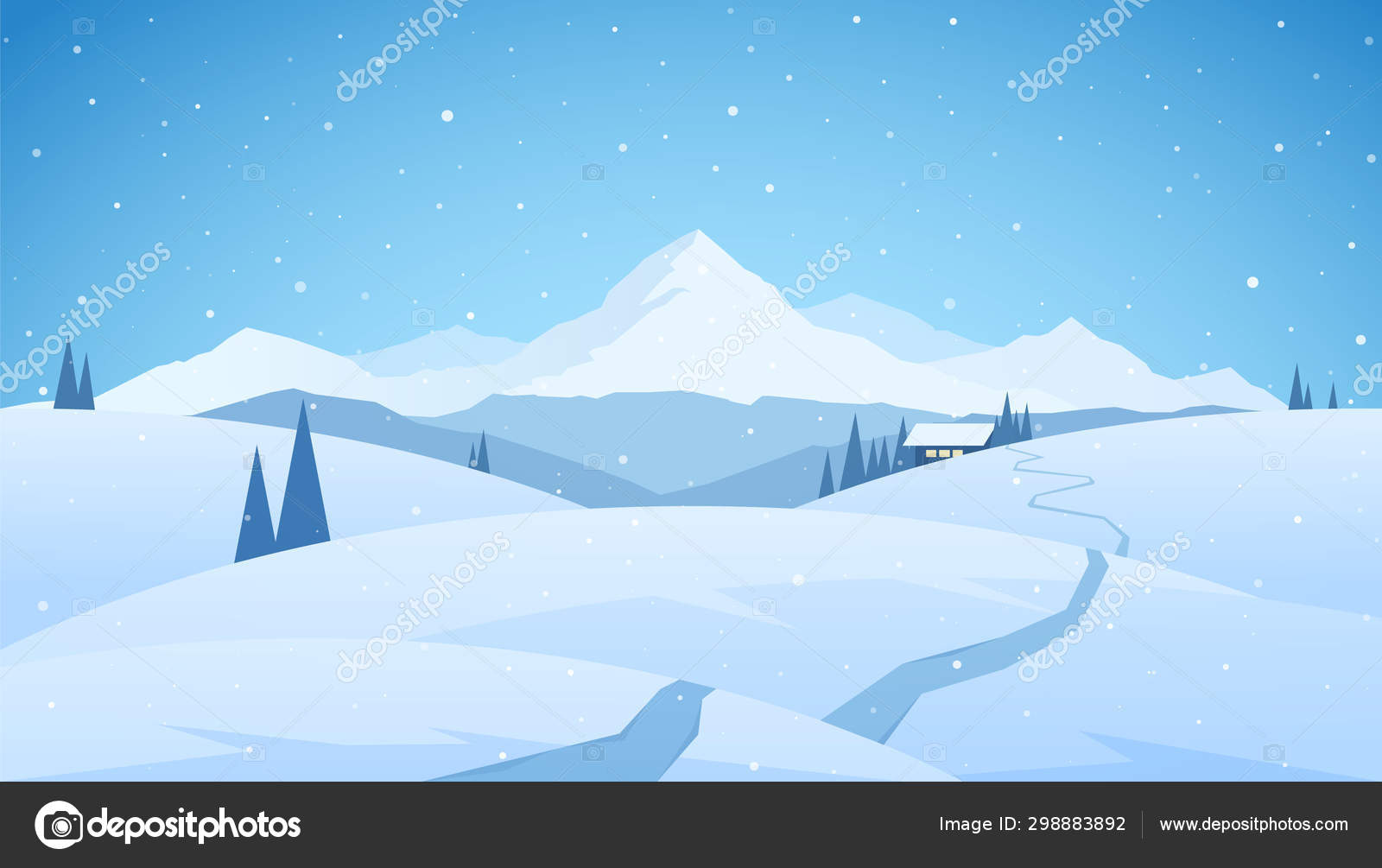 Invierno nevado montañas paisaje plano con camino a la casa de dibujos animados. Fondo de Navidad vector, gráfico vectorial © .com imagen #298883892 Invierno nevado montañas paisaje plano con camino a la casa de dibujos animados. Fondo de Navidad vector, gráfico vectorial © .com imagen #298883892