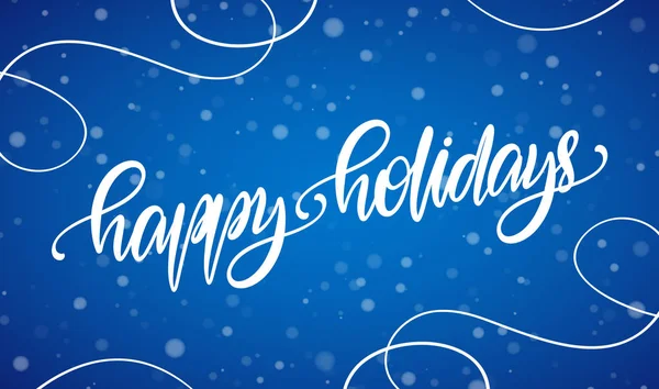 Lettrage calligraphique écrit à la main de type pinceau de Joyeuses fêtes sur fond bleu flocons de neige . — Image vectorielle
