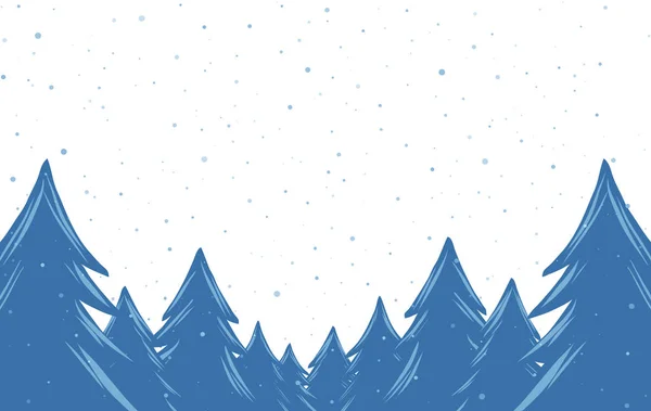 Hand getekende cartoon besneeuwde Pine Forest. Kerst banner sjabloon. — Stockvector