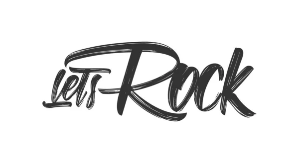 Handwritten brush type lettering of Let's Rock on white background — Stock Vector