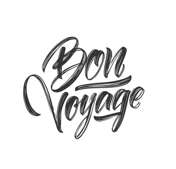 Tipo de pincel manuscrito lettering de Bon Voyage em fundo branco — Vetor de Stock