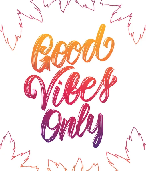 Farbenfroher handschriftlicher Schriftzug von good vibes nur mit Palmblättern auf weißem Hintergrund — Stockvektor