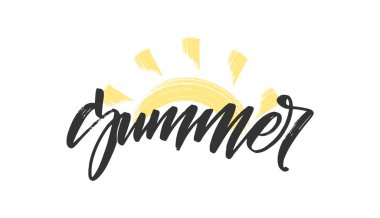 El çizilmiş fırça güneş ile Yaz el yazısı mürekkep yazı