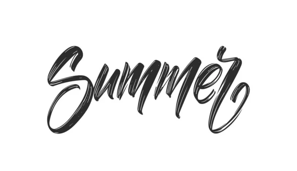 Handgeschreven kalligrafie borstel belettering samenstelling van de zomer op witte achtergrond — Stockvector