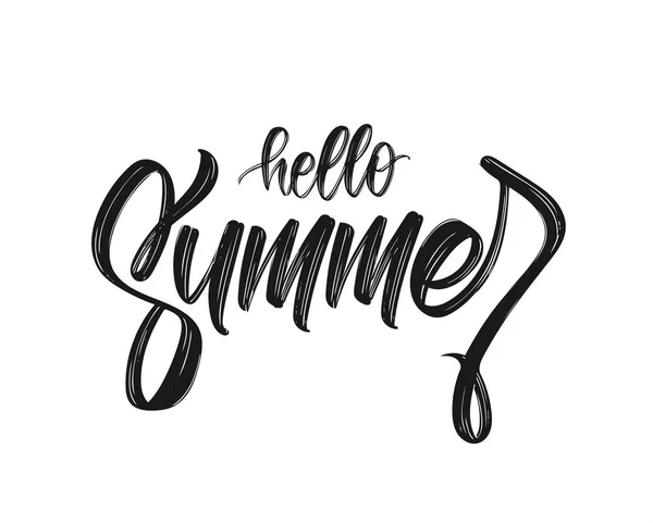 Vector illustratie: handgeschreven kalligrafische borsteltype belettering samenstelling van Hello Summer op witte achtergrond. — Stockvector