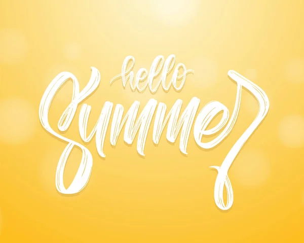 Ilustracja wektorowa: odręczny napis typu Hello Summer na słonecznym niewyraźne tło. — Wektor stockowy