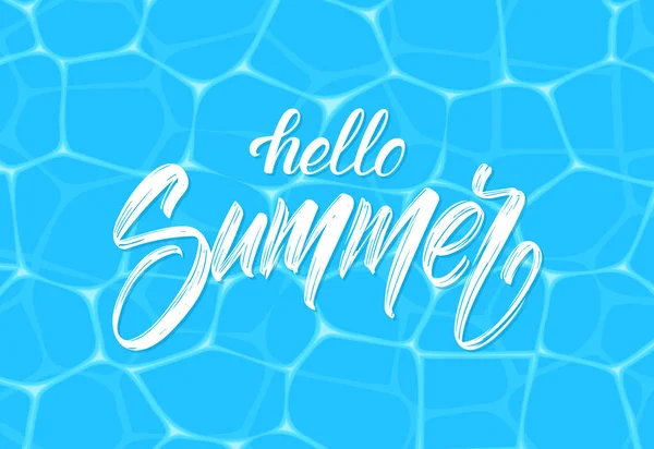 Illustration vectorielle : Composition de type pinceau de Hello Summer sur fond d'eau bleue — Image vectorielle