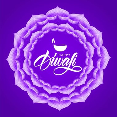 Mutlu Diwali. El yazısı, Hint süs ve lamba ile tebrik posteri.
