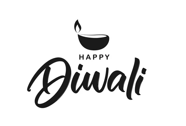 Handwritten brush lettering type composition of Happy Diwali with lamp. — Stock Vector