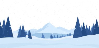 Çam ve tepeler ile Kış karlı Dağlar düz manzara.